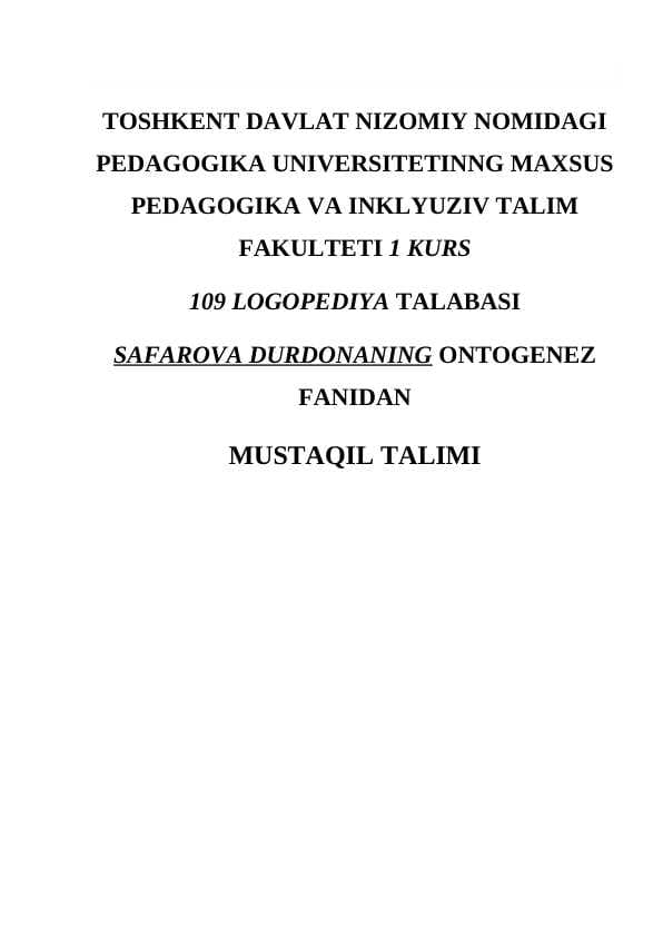 ONTOGENEZDA SO'Z HOSIL QILISH MEXANIZMLARINI SHAKLLLANISHI