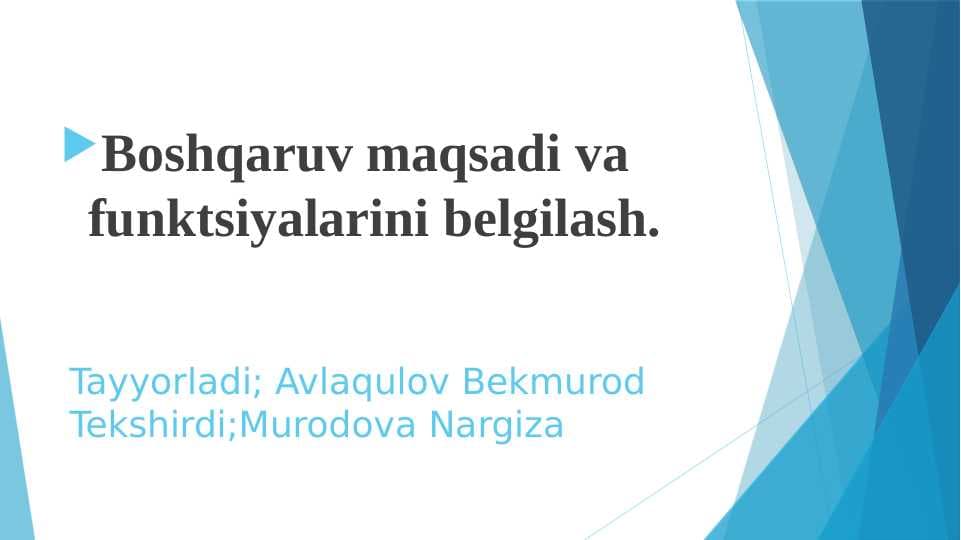 boshqaruv maqsadi va funksiyalari