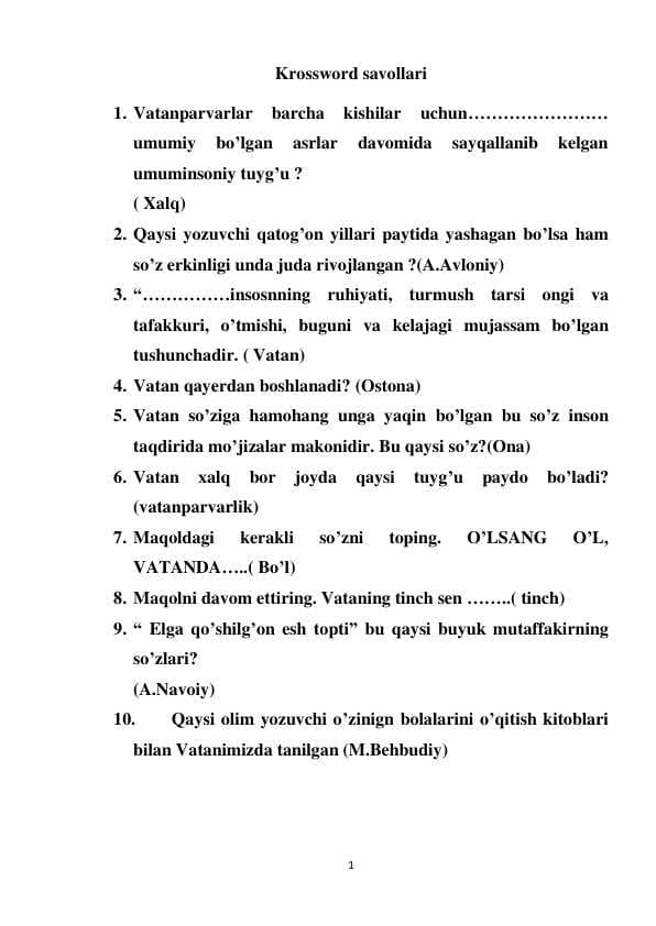 vatanparvarlik krossword