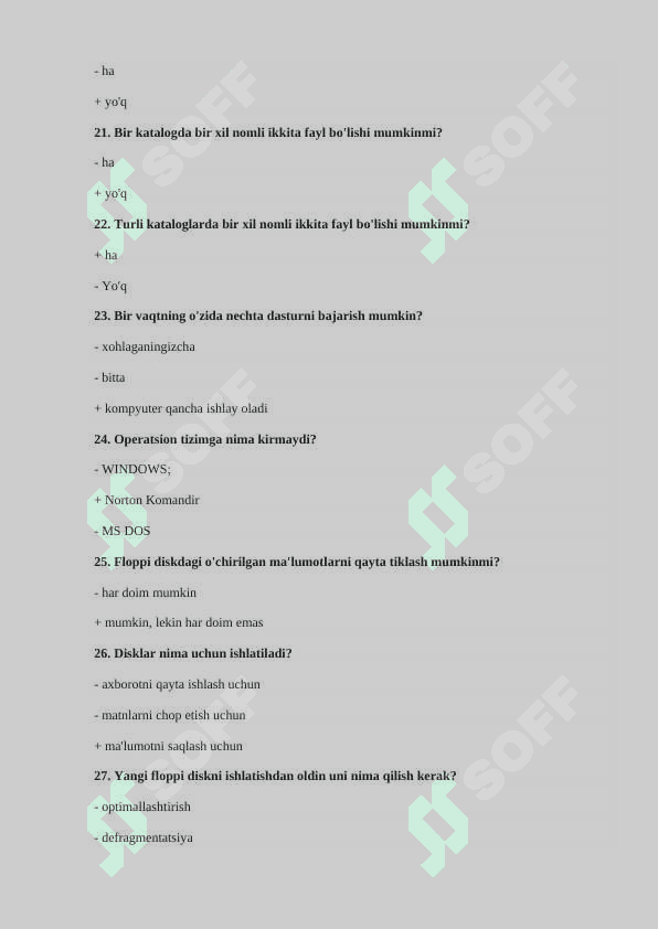 Informatika fanidan testlar