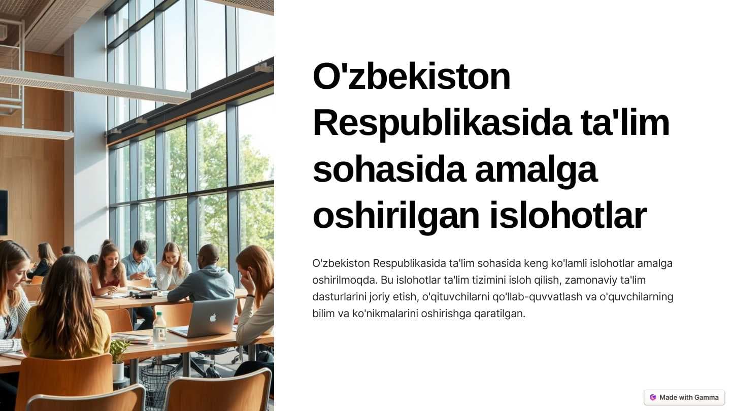 O'zbekiston Respublikasida ta'lim sohasida amalga oshirilgan islohotlar