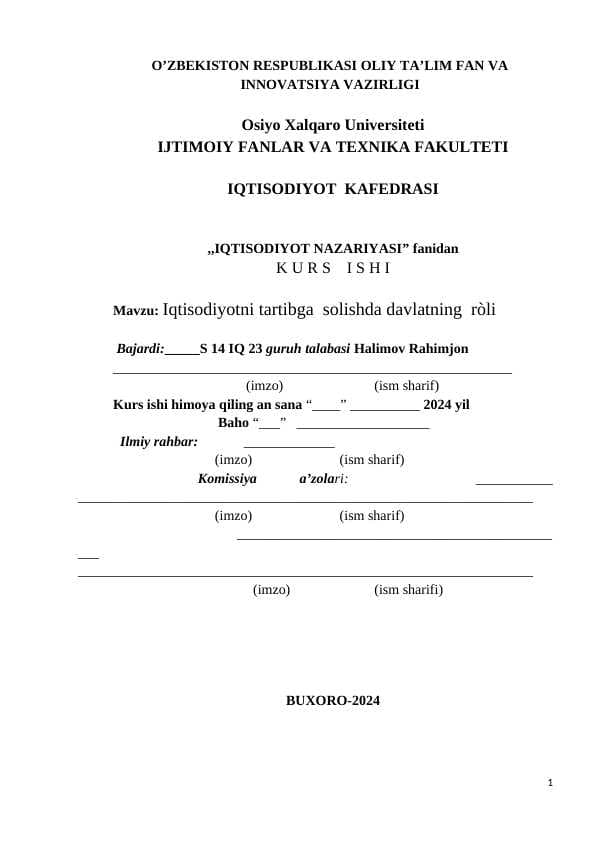 Iqtisodiyotni tartibga  solishda davlatning  ròli