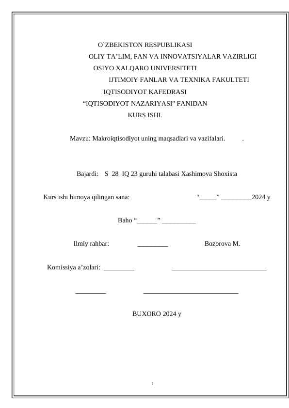 Makroiqtisodiyot uning maqsadlari va vazifalari.
