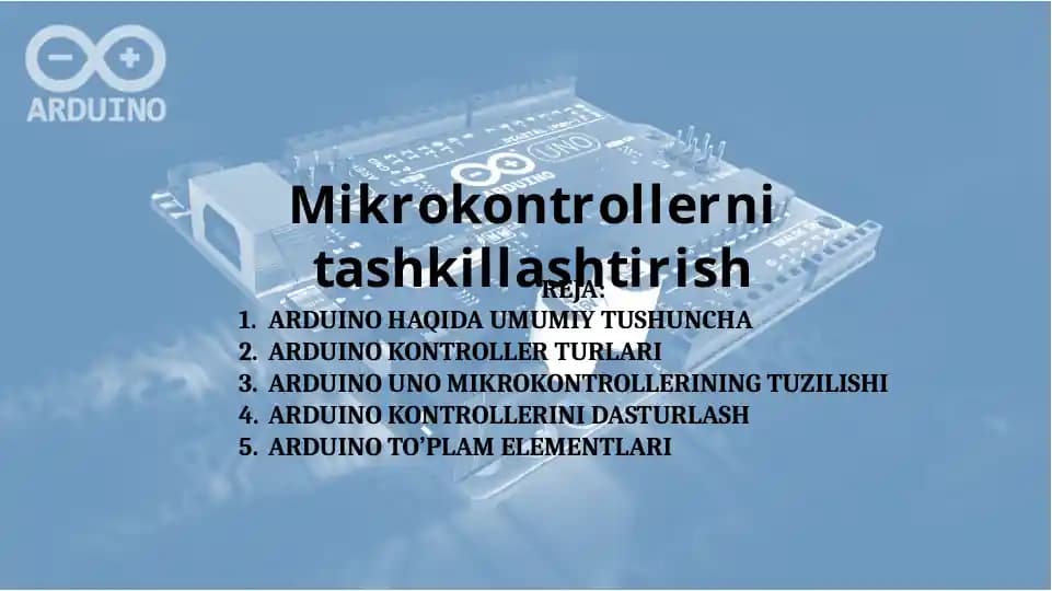 Arduino mikrokontrollerni tashkillashtirish