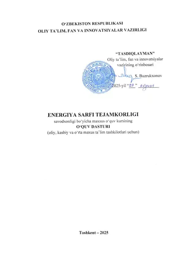 Energiya sarfi tejamkorligi maxsus kursi