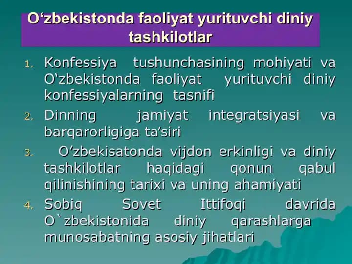 O‘zbekistonda faoliyat yurituvchi diniy tashkilotlar
