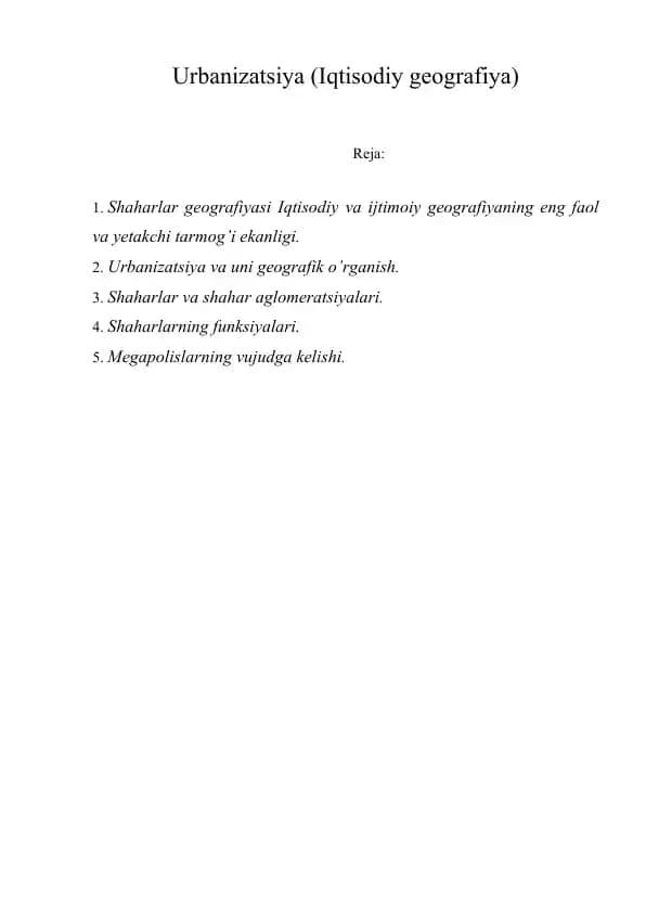 Urbanizatsiya (Iqtisodiy geografiya)