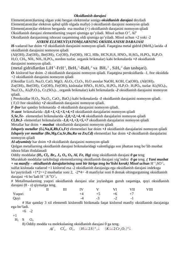 Oksidlanish darajasi va kimyoviy bog'lar | Kimyo