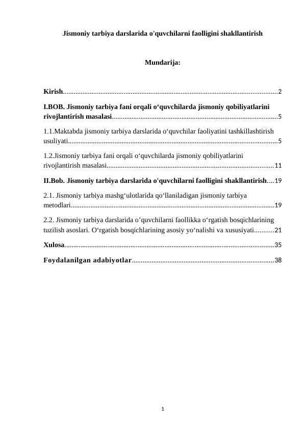 Jismoniy tarbiya darslarida o'quvchilarni faolligini shakllantirish