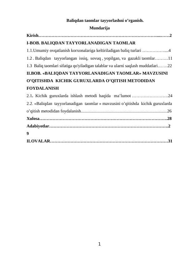 Baliqdan taomlar tayyorlashni o’rganish