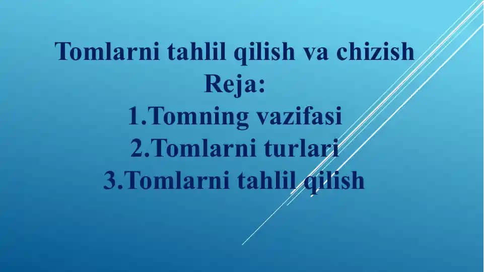Tomlarning turlar. Tomlarni tahlil qilish va chizish