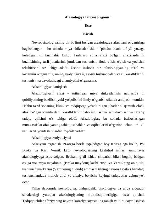 Afaziologiya tarixini o'rganish