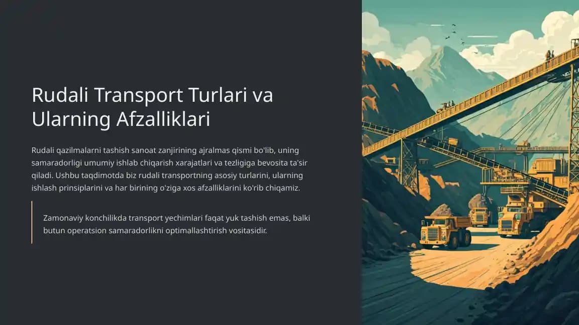 Rudali Transport Turlari va Ularning Afzalliklari