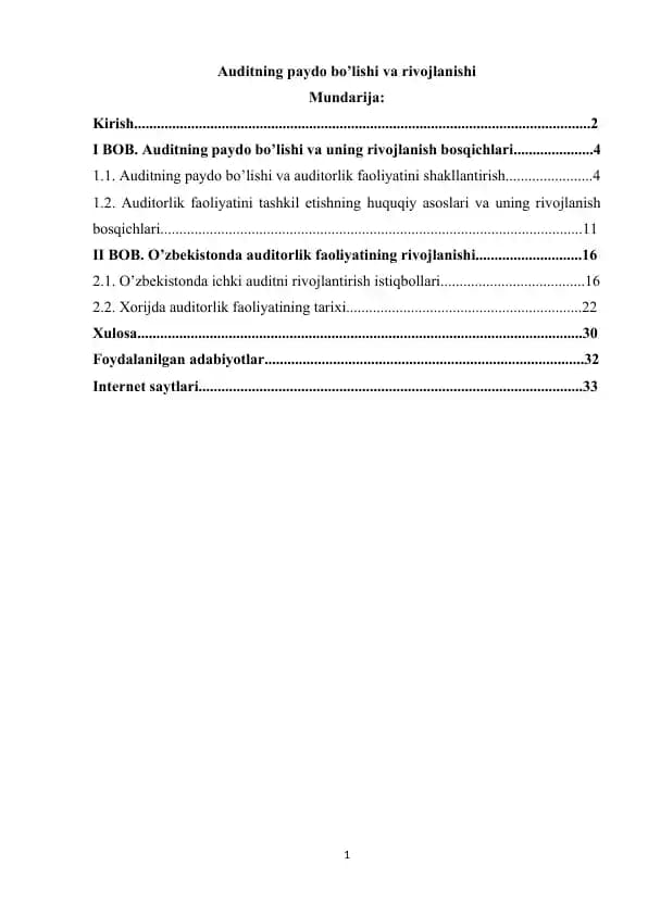 Auditning paydo bo’lishi va rivojlanishi