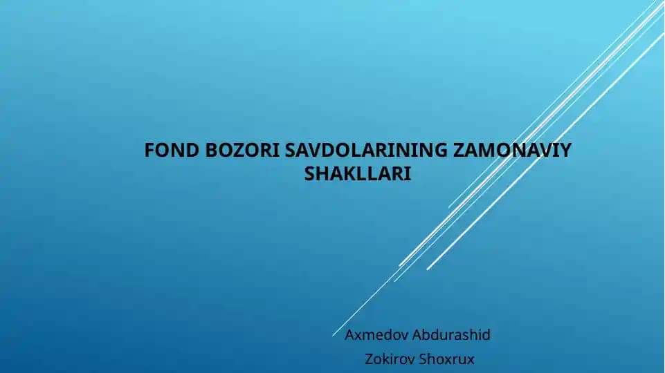 Fond bozori savdolarining zamonaviy shakllari