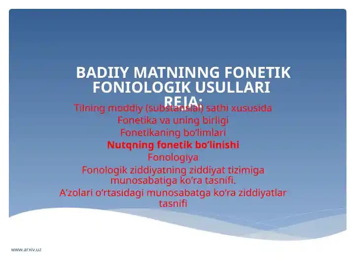 badiiy matninng fonetik foniologi usullari