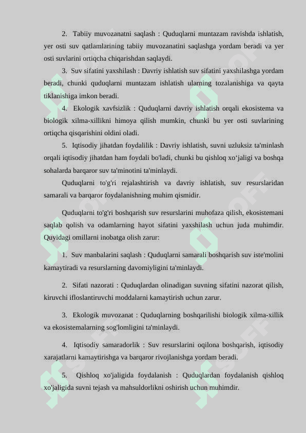 Quduqlarni davriy ishlatish