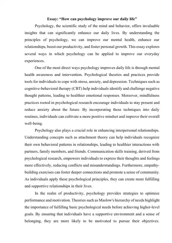 Essay: “How can psychology improve our daily life”