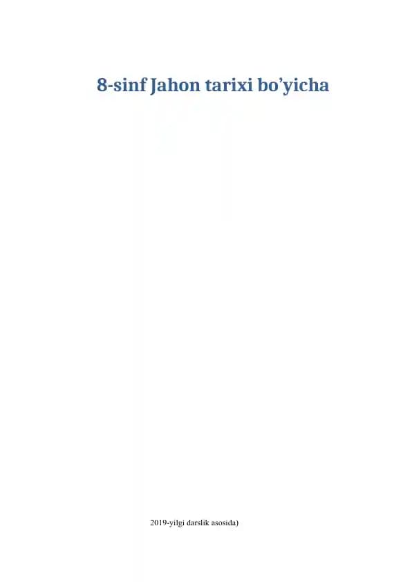 8-sinf jahon tarixi mavzulashtirilgan test