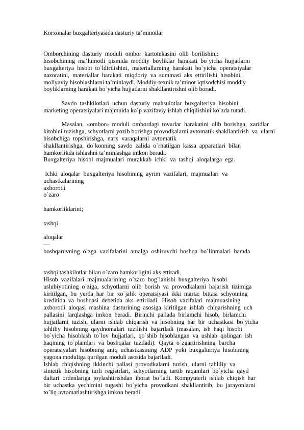 Korxonalar buxgalteriyasida dasturiy ta’minotlar