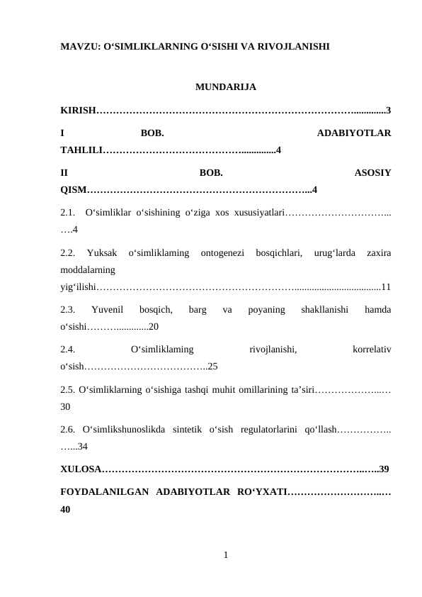 O'simliklarning o'sishi va rivojlanishi
