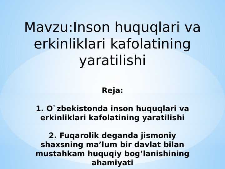 Inson huquqlari va erkinliklari kafolatining yaratilishi