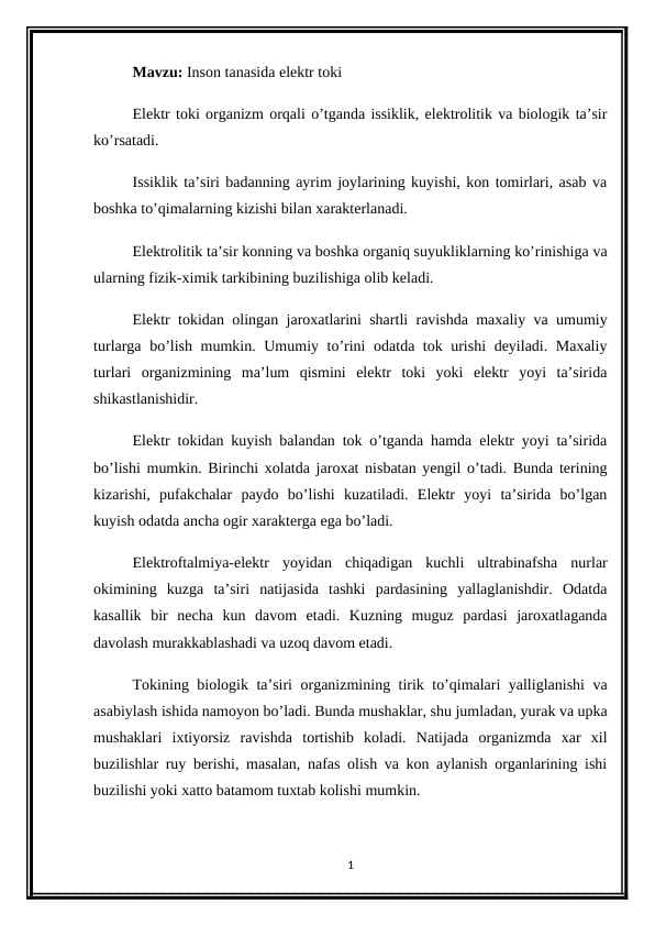 Inson tanasida elektr toki
