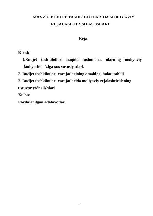 BUDJET TASHKILOTLARIDA MOLIYAVIY REJALASHTIRISH ASOSLARI