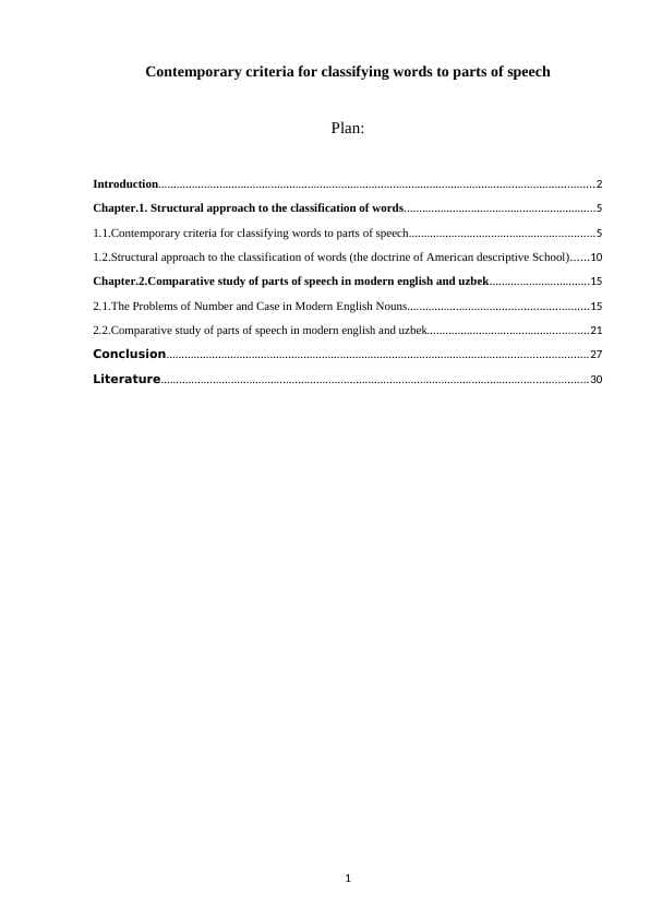 Contemporary criteria for classifying words to parts of speech