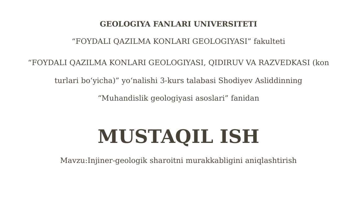 Injiner-geologik sharoitni murakkabligini aniqlashtirish
