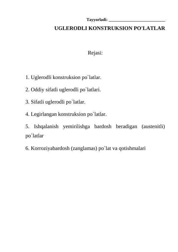UGLERODLI KONSTRUKSION PO'LATLAR