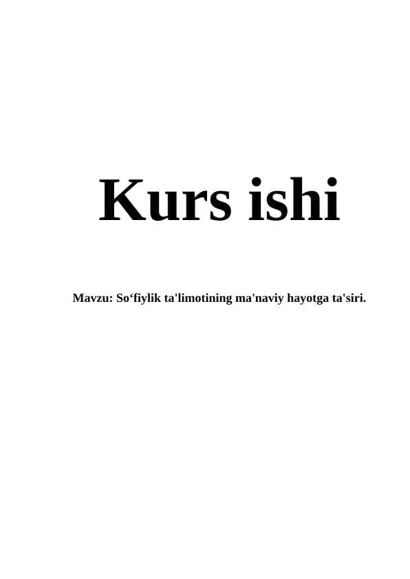 So‘fiylik ta'limotining ma'naviy hayotga ta'siri.