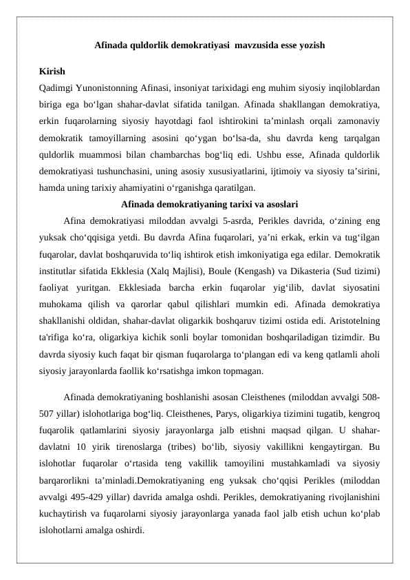 Аfinаdа quldоrlik dеmоkrаtiyasi  mavzusida esse yozish 24