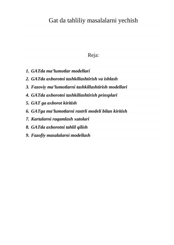 Gat da tahliliy masalalarni yechish