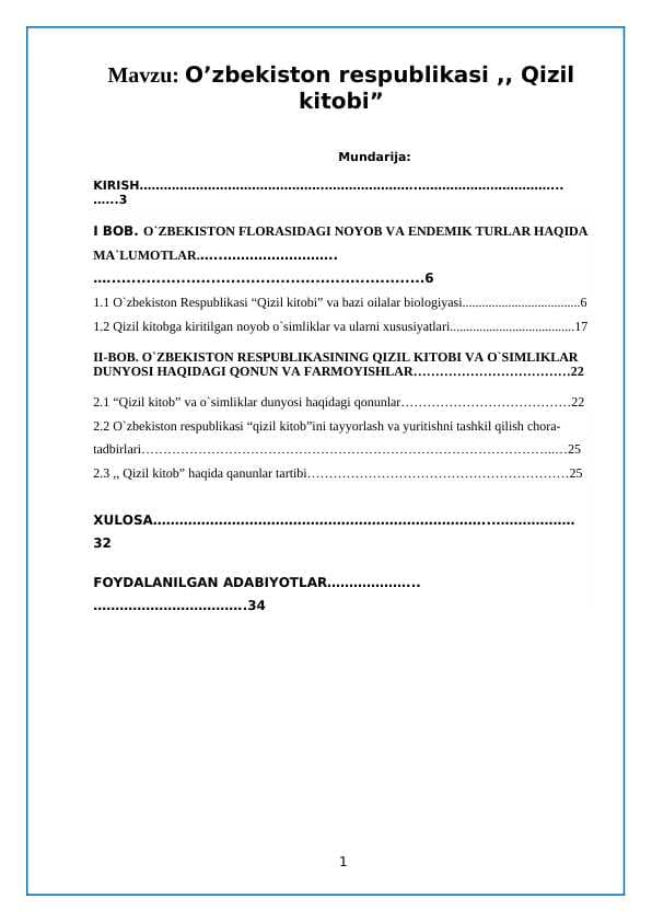 O’zbekiston Respublikasi ,, Qizil kitobi”