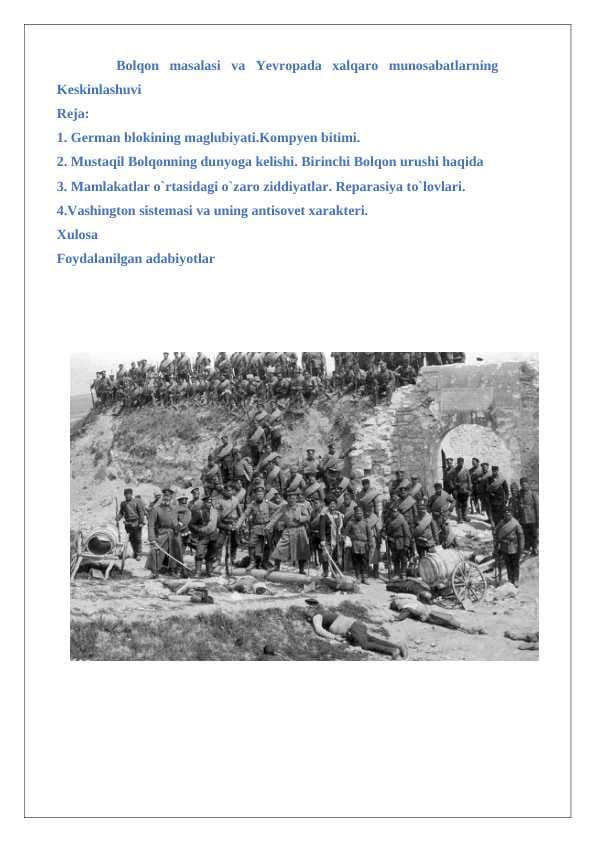 Bolqon   masalasi   va   Yevropada   xalqaro   munosabatlarning