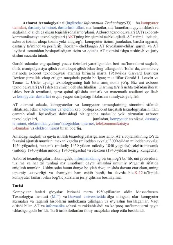 Axborot texnologiyalari xayotga tasiri