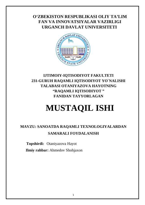 SANOATDA RAQAMLI TEXNOLOGIYALARDAN SAMARALI FOYDALANISH