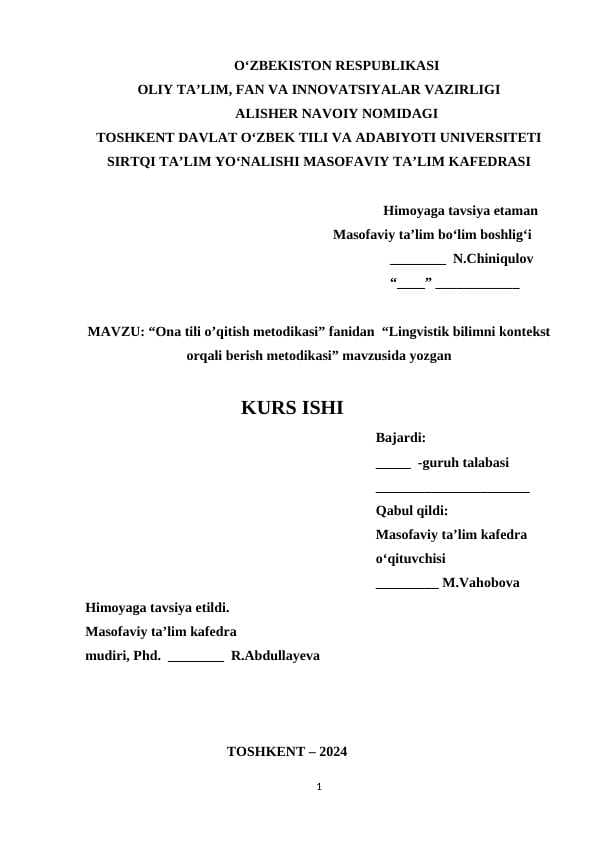 Lingvistik bilimni kontekst orqali berish metodikasi