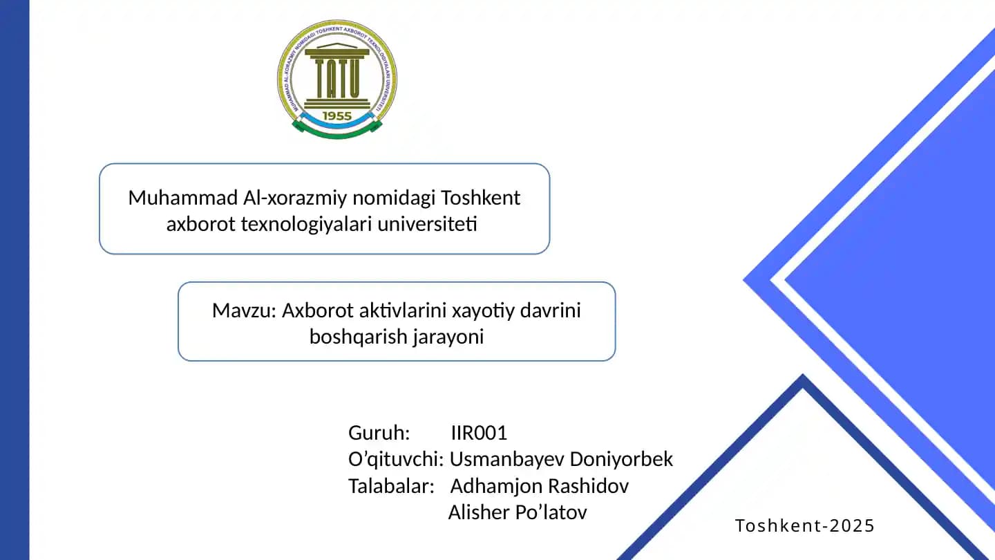 Axborot xavfsizligi xavflarni boshqarish