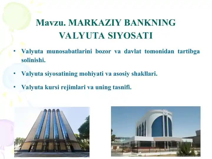 MARKAZIY BANKNING VALYUTA SIYOSATI