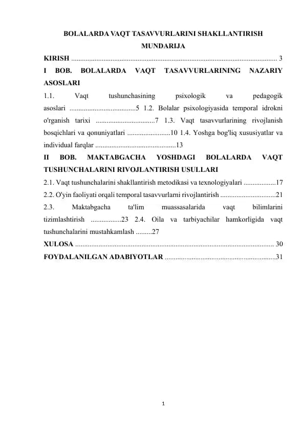 BOLALARDA VAQT TASAVVURLARINI SHAKLLANTIRISH