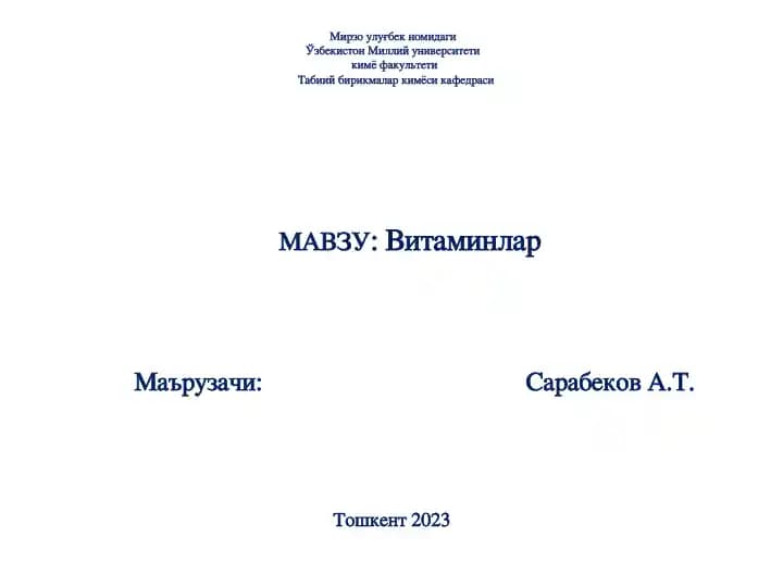 Vitaminlar haqida umumiy tushuncha