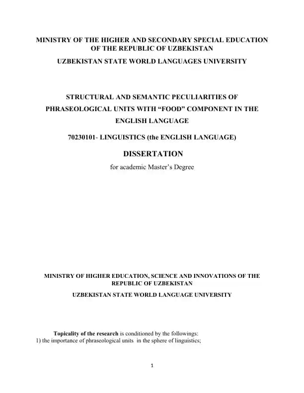STRUCTURAL AND SEMANTIC PECULIARITIES OF PHRASEOLOGICAL UNITS WITH “FOOD” COMPONENT IN THE ENGLISH LANGUAGE
