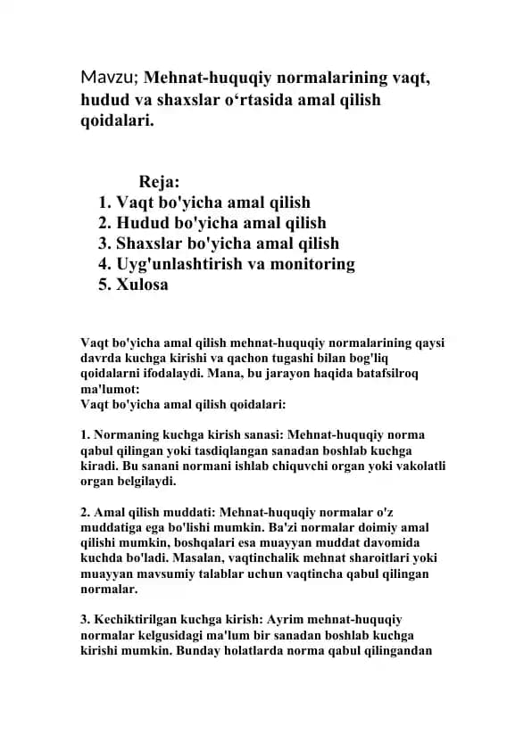 Vaqt bo'yicha amal qilish qoidalari