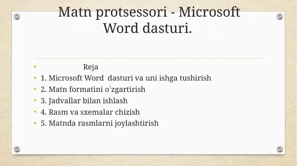 Matn protsеssori - Microsoft Word dasturi.