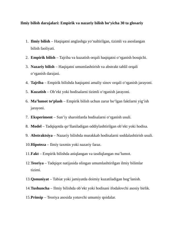 Ilmiy bilish darajalari. Empirik va Nazariy bilish glossariysi 7