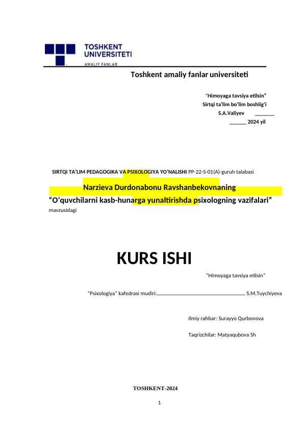 O‘quvchilarni kasb-hunarga yunaltirishda psixologning vazifalari