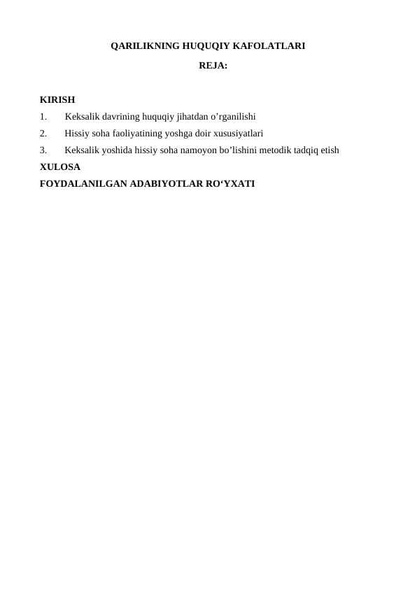 QARILIKNING HUQUQIY KAFOLATLARI
