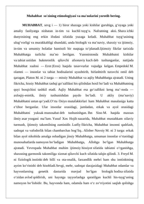 Muhabbat  so'zining etimologiyasi va ma'nolari